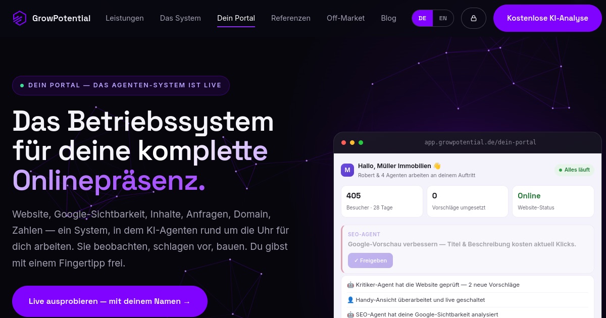 Das GrowPotential-Portal: KI-Agenten machen Vorschläge, der Kunde gibt mit einem Klick frei